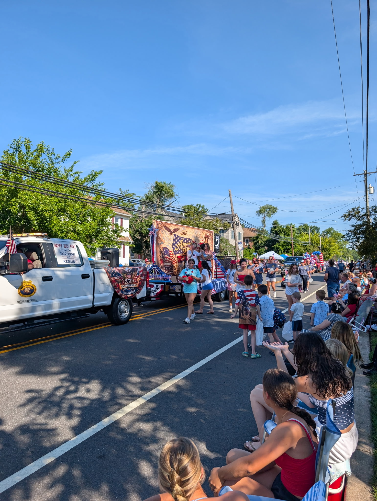 Borough of Berlin 'Happy July 4th' truck leads the America 250 float down the parade route — Berlin NJ July 4th 2026