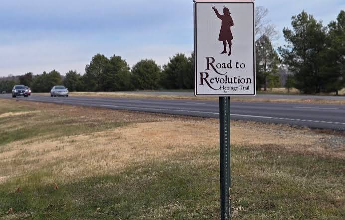 A Road to Revolution Heritage Trail marker in Camden County
