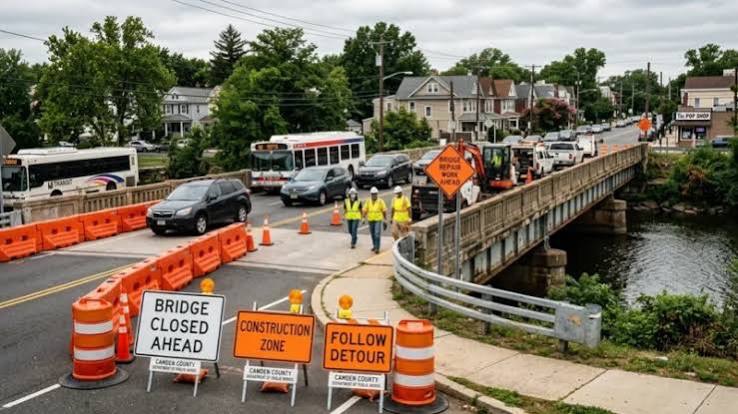 The Collings Avenue bridge over Newton Creek, closed for repairs