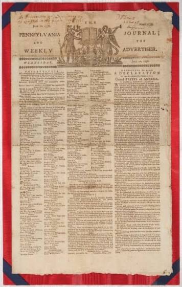 The Pennsylvania Journal and Weekly Advertiser, July 10, 1776 — one of the first newspapers to print the Declaration of Independence