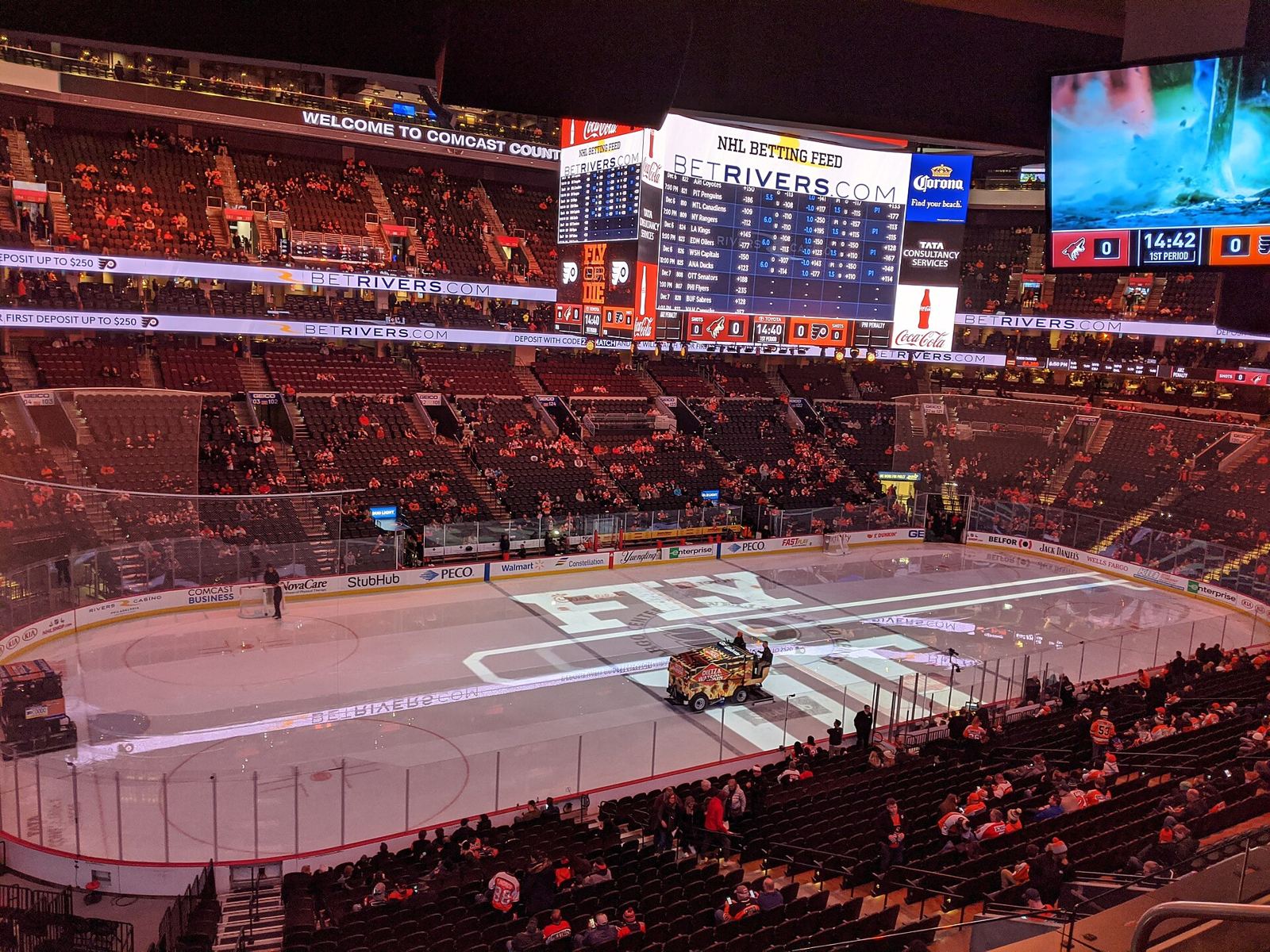 The ice and seating bowl at the Flyers' South Philadelphia arena before a game