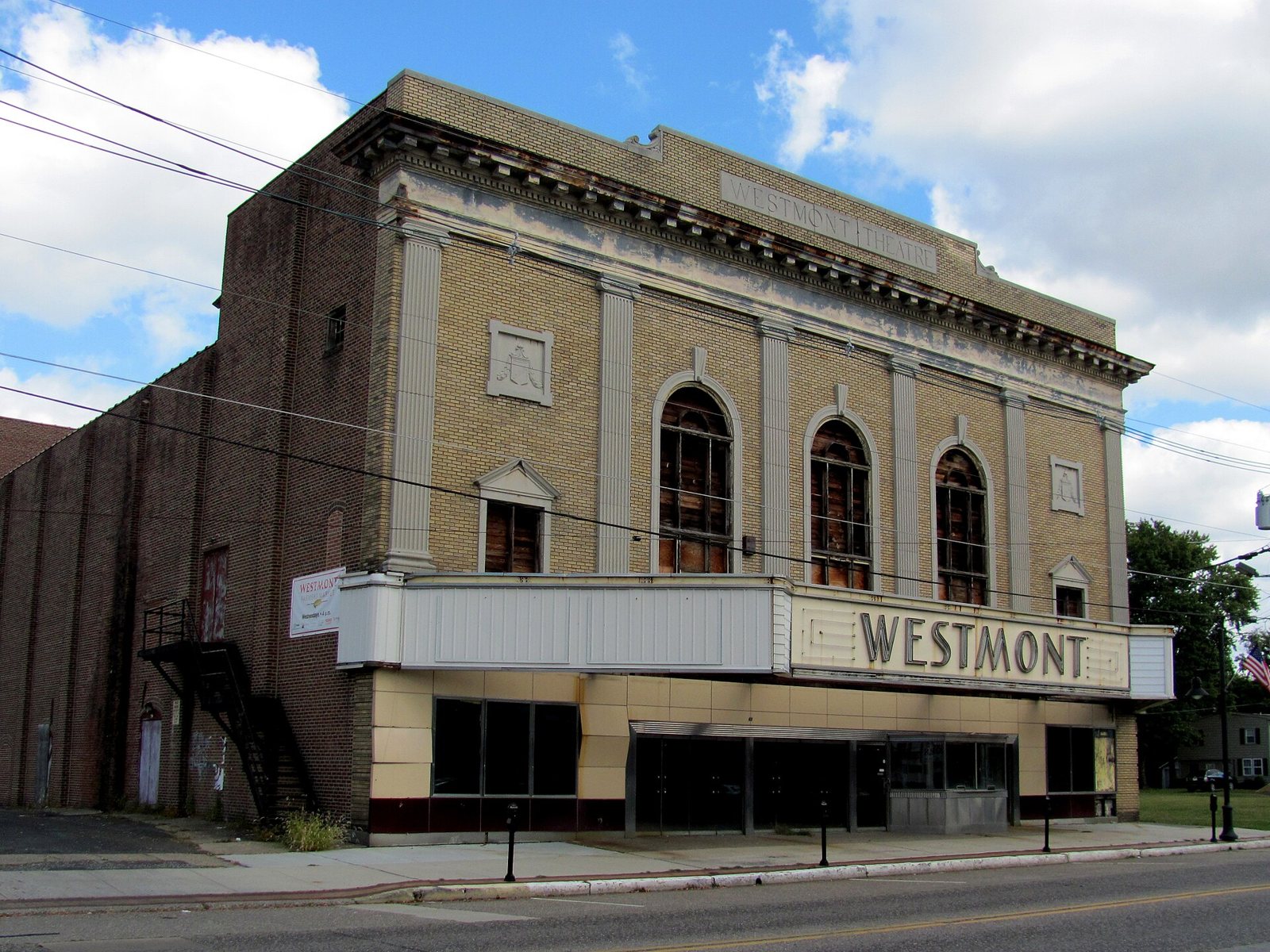 The Westmont Theatre's brick facade and marquee on Haddon Avenue in Haddon Township