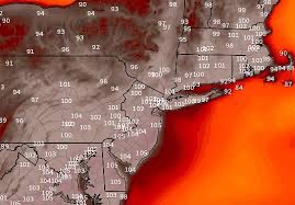National Weather Service temperature map showing extreme heat across the East Coast — South Jersey in the heart of the danger zone