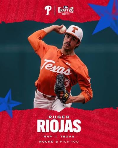 A Philadelphia Phillies 2026 MLB Draft selection card