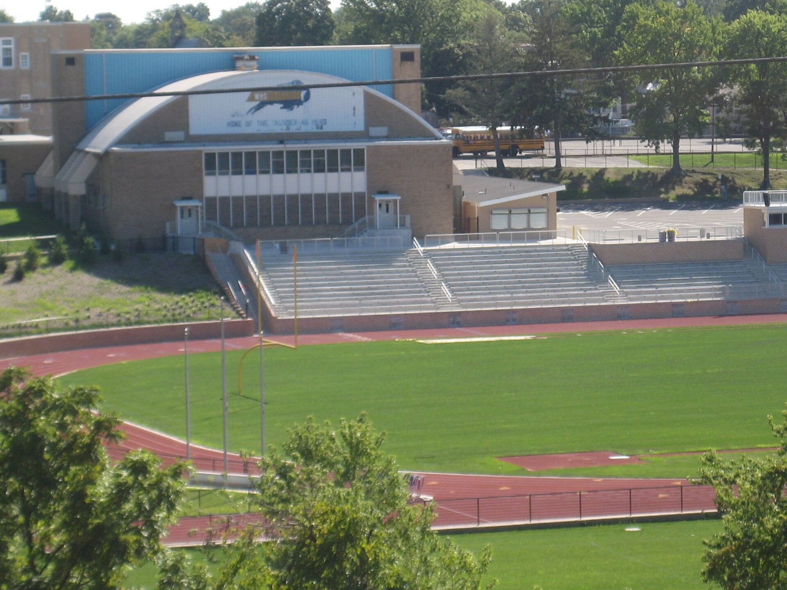 The football field, track and bleachers at Woodbury High School