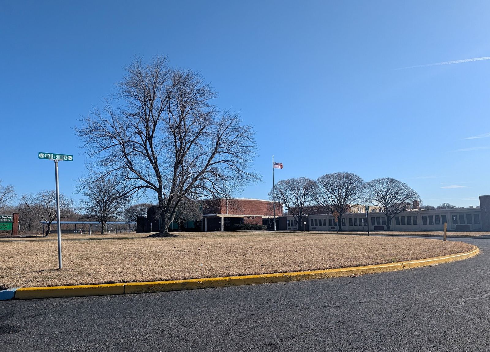 Front of West Deptford High School seen from the school entrance road